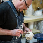 Richard Heeley at work in his pottery in Shropshire Feb 2018